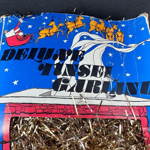 Christmas Deluxe Gold Tinsel Garland Metalized Tarnish Proof Flamed Retarded VTG - Picture 2 of 7